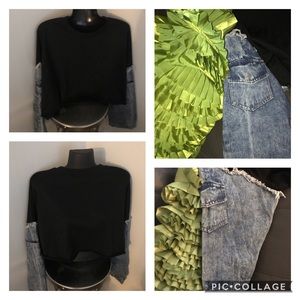 Denim Fleece Cropped Long Sleeved Shirt